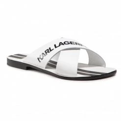 Mules Et Sandales Mules / Sandales De Bain KARL LAGERFELD - KL80484 White Lthr W/Black Blanc