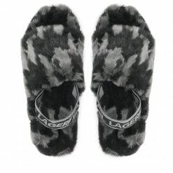 Mules Et Sandales Chaussons KARL LAGERFELD - KL40203 Black Faux Fur W/Dk Grey Noir -KARL LAGERFELD Soldes 0000209007534 06d rz 2
