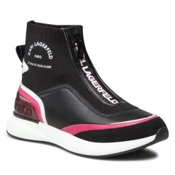 Chaussures Basses Sneakers KARL LAGERFELD - KL62155 Black Lthr/Text W/Pink Noir