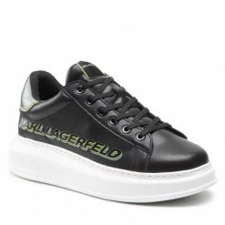 Chaussures Basses Sneakers KARL LAGERFELD - KL52514 Black Lthr W/Lime Green Noir