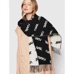 Textiles Écharpe KARL LAGERFELD - 216W3308 Blck/Wht A998 Noir -KARL LAGERFELD Soldes 10 8720092532976 mm